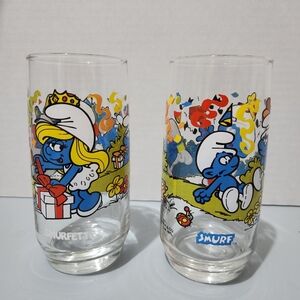 Smurfette and Smurf Glass Set - Colorful Design